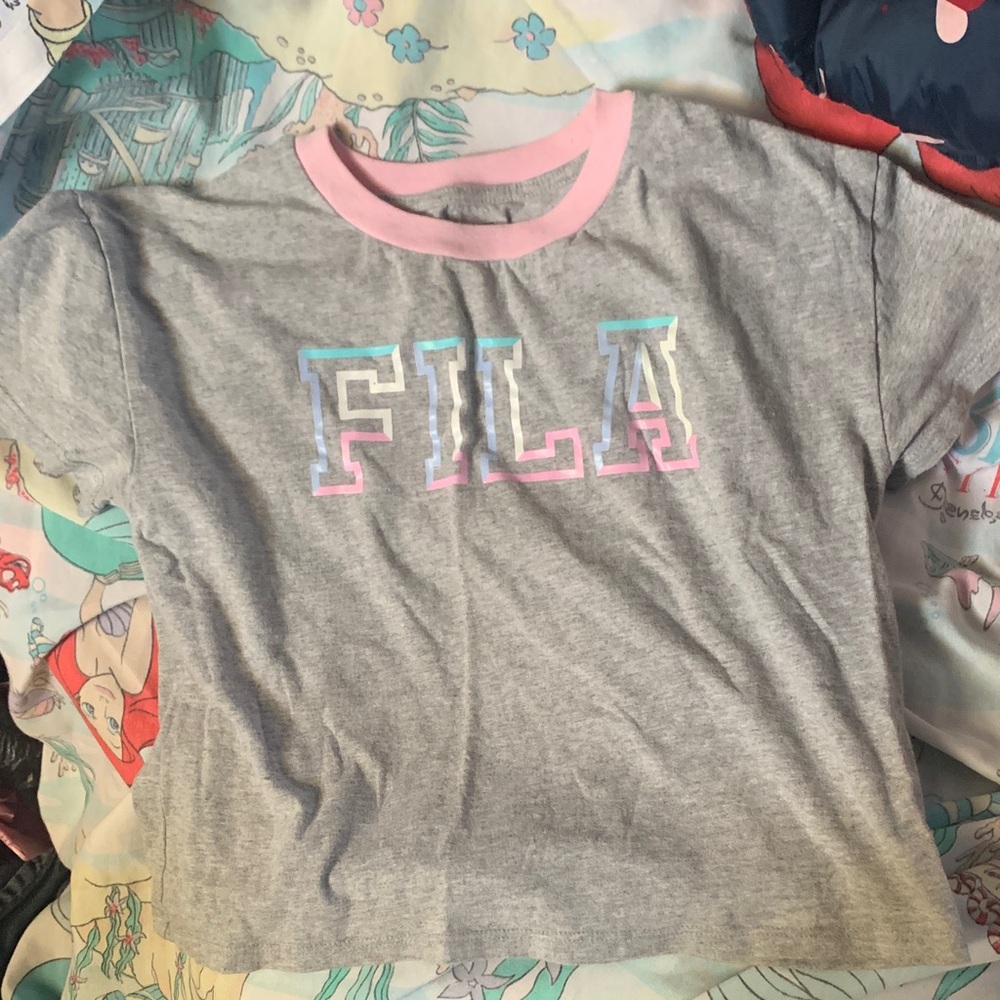 Fila Kids Gray Tee with Pink Trim